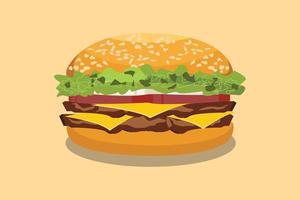 estilo americano de hamburguesa con estilo plano e ilustración gráfica de vector de fondo amarillo