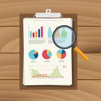 gráfico de auditoría análisis de datos documento de resultado documento de resultado finanzas informe financiero con vector de lupa