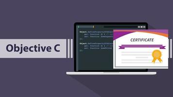 an objective c programming online learning certification school vector graphic illustration