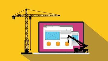 ux user experience design website apps development and build with crane and laptop vector illustration