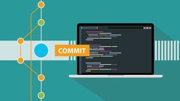 git commit comando programación tecnología código repositorio en línea nube vector ilustración