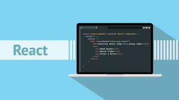 react native programming language with laptop and code script on screen vector illustration