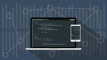 php hypertext preprocessor programming language with laptop notebook and smartphone vector graphic illustration