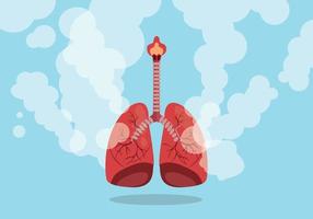 Pulmones en señal de humo insalubre con ilustración gráfica de vector de estilo de fondo azul plano