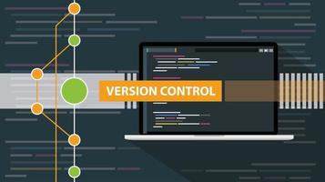 desarrollo de script de programación git de control de versión con computadora portátil e ilustración de vector de línea