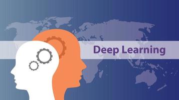 a deep learning concept illustration with human robotic head and map as background vector graphic illustration