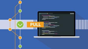 git pull comando programación tecnología código repositorio en línea nube vector ilustración