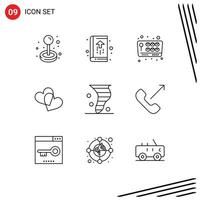 Pictogram Set of 9 Simple Outlines of blowing love notebook heart fun Editable Vector Design Elements