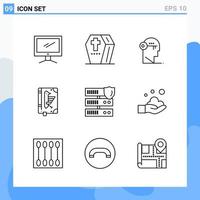 Modern 9 Line style icons Outline Symbols for general use Creative Line Icon Sign Isolated on White Background 9 Icons Pack Creative Black Icon vector background