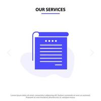 Our Services Student Notes Books Student Notes Solid Glyph Icon Web card Template vector