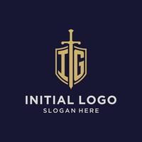 IG logo initial monogram with shield and sword design vector