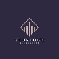 AO initial monogram logo with rectangle style design vector