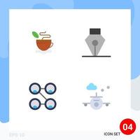 Set of 4 Modern UI Icons Symbols Signs for tea social coffee tool holiday Editable Vector Design Elements