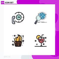 Editable Vector Line Pack of 4 Simple Filledline Flat Colors of call world contact globe cake Editable Vector Design Elements