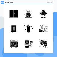 Modern 9 solid style icons Glyph Symbols for general use Creative Solid Icon Sign Isolated on White Background 9 Icons Pack Creative Black Icon vector background