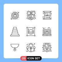 9 Line Black Icon Pack Outline Symbols for Mobile Apps isolated on white background 9 Icons Set Creative Black Icon vector background
