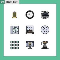 9 Universal Filledline Flat Color Signs Symbols of room bed sew disc compact Editable Vector Design Elements