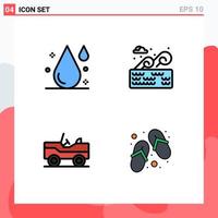 4 User Interface Filledline Flat Color Pack of modern Signs and Symbols of blood vehicle water place footwear Editable Vector Design Elements