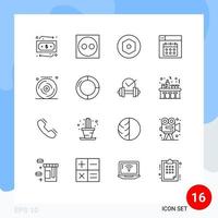 Universal Icon Symbols Group of 16 Modern Outlines of business music screw celebration date Editable Vector Design Elements