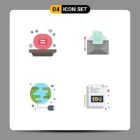 Pack of 4 creative Flat Icons of bath plug soap fax globe Editable Vector Design Elements