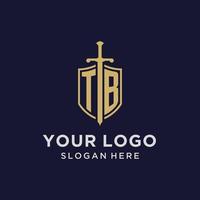 TB logo initial monogram with shield and sword design vector