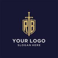 RB logo initial monogram with shield and sword design vector