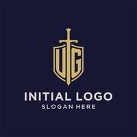 monograma inicial del logotipo ug con diseño de escudo y espada vector