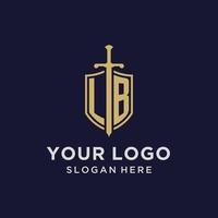 LB logo initial monogram with shield and sword design vector