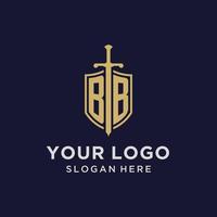 BB logo initial monogram with shield and sword design vector