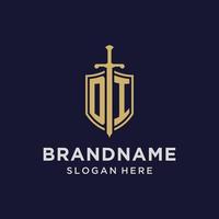 DI logo initial monogram with shield and sword design vector