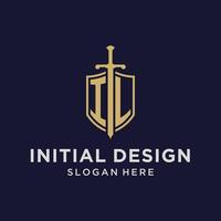 IL logo initial monogram with shield and sword design vector