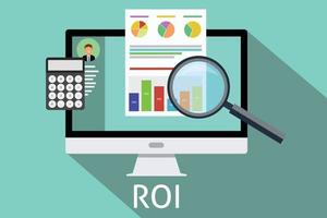 roi retorno de la inversión computadora calculadora lupa vector