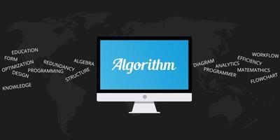 algorithm with computer desktop and things that related to algorithm vector