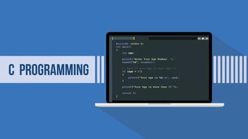 c programming language with script sample and laptop vector illustration