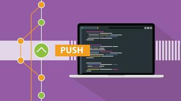 git push comando programación tecnología código repositorio en línea nube vector ilustración