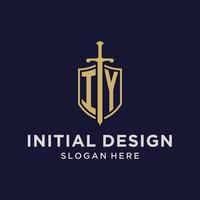 IY logo initial monogram with shield and sword design vector