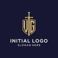 VG logo initial monogram with shield and sword design vector