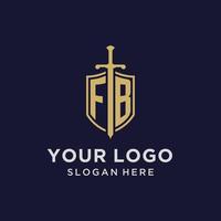 monograma inicial del logotipo fb con diseño de escudo y espada vector