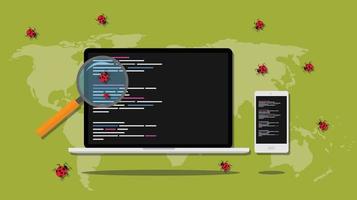 debugging searching bugs in programming software development vector graphic illustration