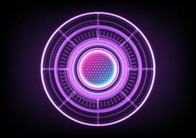 Abstract vector purple digital  cyberspace and engineering technology background with neon light circle. Hi-tech innovation concept.