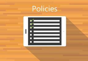 policies company listed in tab and wood background vector