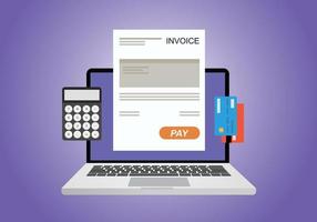 online digital invoice using computer calculator and credit card vector