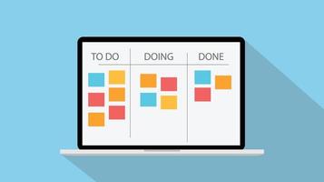 online kanban technology with laptop and paper todo list vector illustration