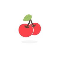 Cherry color icon. Vector fruit illustration. Twin cherry with a leaf, fresh natural berry.