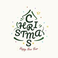 Merry Christmas and Happy New Year greeting card. Lettering in Christmas Tree. Trendy print for greeting cards, posters, textile, banner etc. Vector illustration