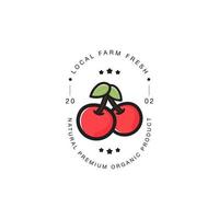 icono, etiqueta y diseño del logotipo de la marca cherry. plantilla de logotipo de moda. icono de cereza para comestibles, productos lácteos, embalaje y marca. diseño de logotipo vectorial vector