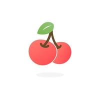 Cherry gradient color icon. Vector fruit illustration. Twin cherry with a leaf, fresh natural berry.