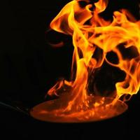 Frying Pan with Burning Fire Inside photo