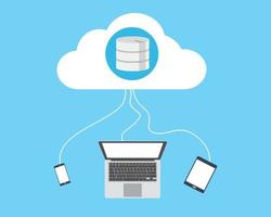 cloud database connecting laptop smartphone and tab vector flat