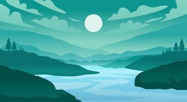 Beautiful mountain forest and river landscape background vector